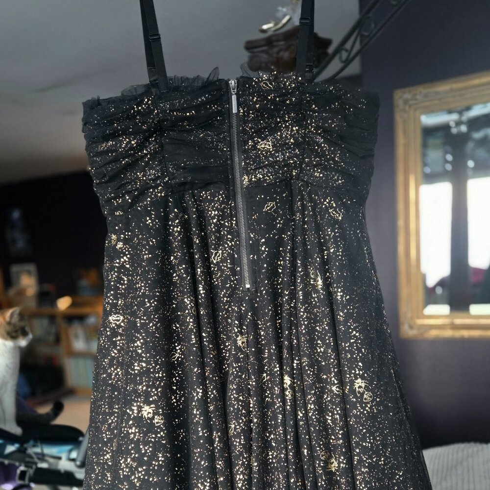 TORRID BETSEY JOHNSON GOTH PIN UP BLACK GOLD STRAPLESS TULLE TEA DRESS 18 - Picture 8 of 11